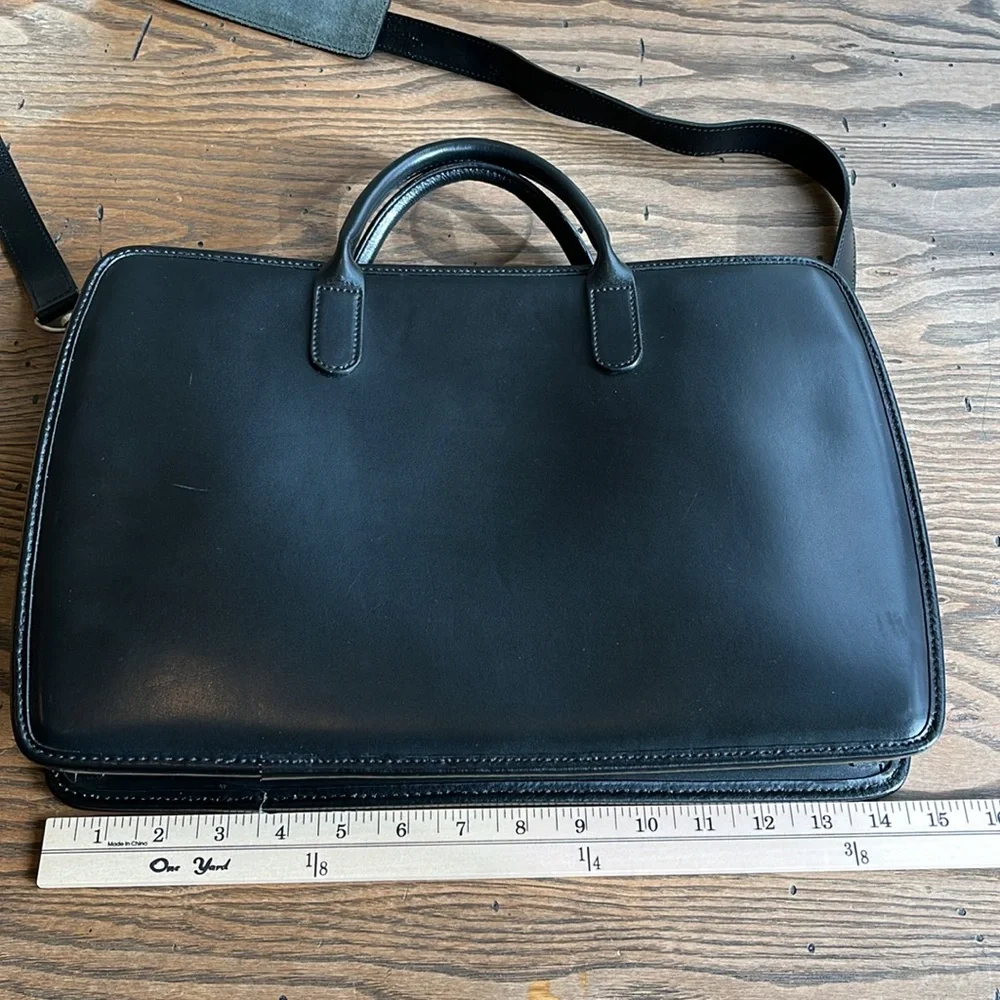 Jack Georges slim black leather briefcase laptop bag  with crossbody strap
